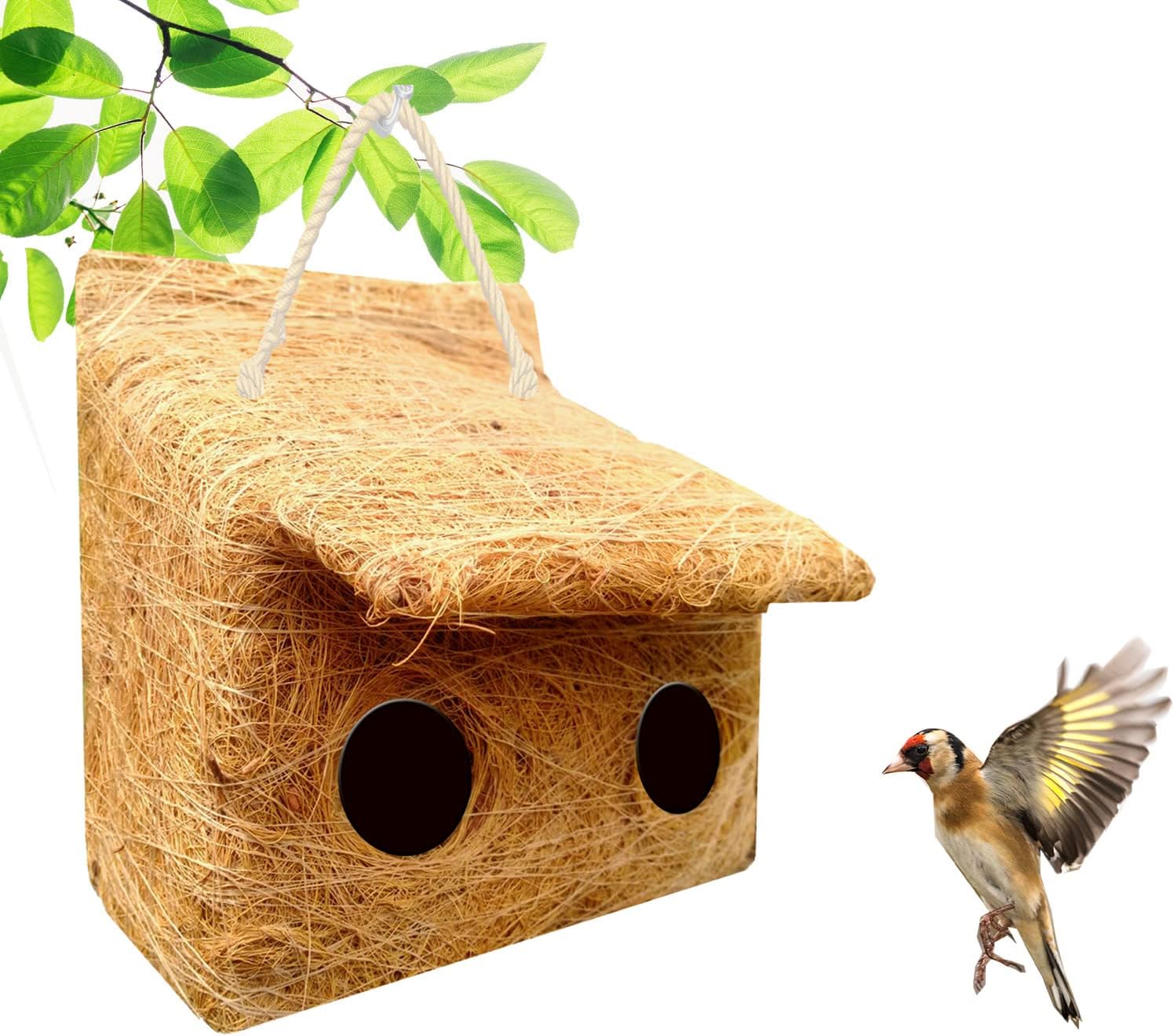 LIVEONCE Bird House Duplex in Coir for Cage All Birds Love Birds,Budgies,Finches and Decoration -Color -Brown