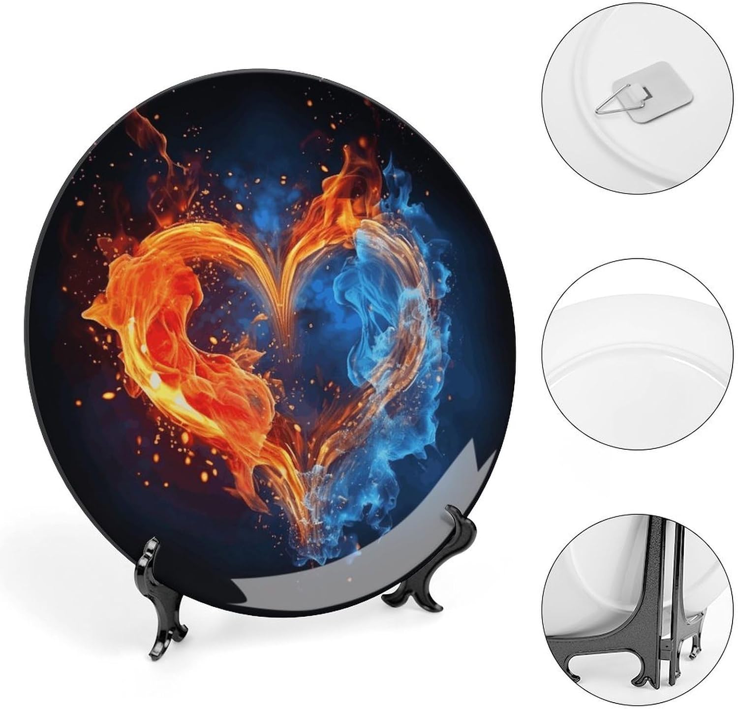 Fire And Water Heart Ceramic Decorative Plate for Home, Bone China Plates image 4