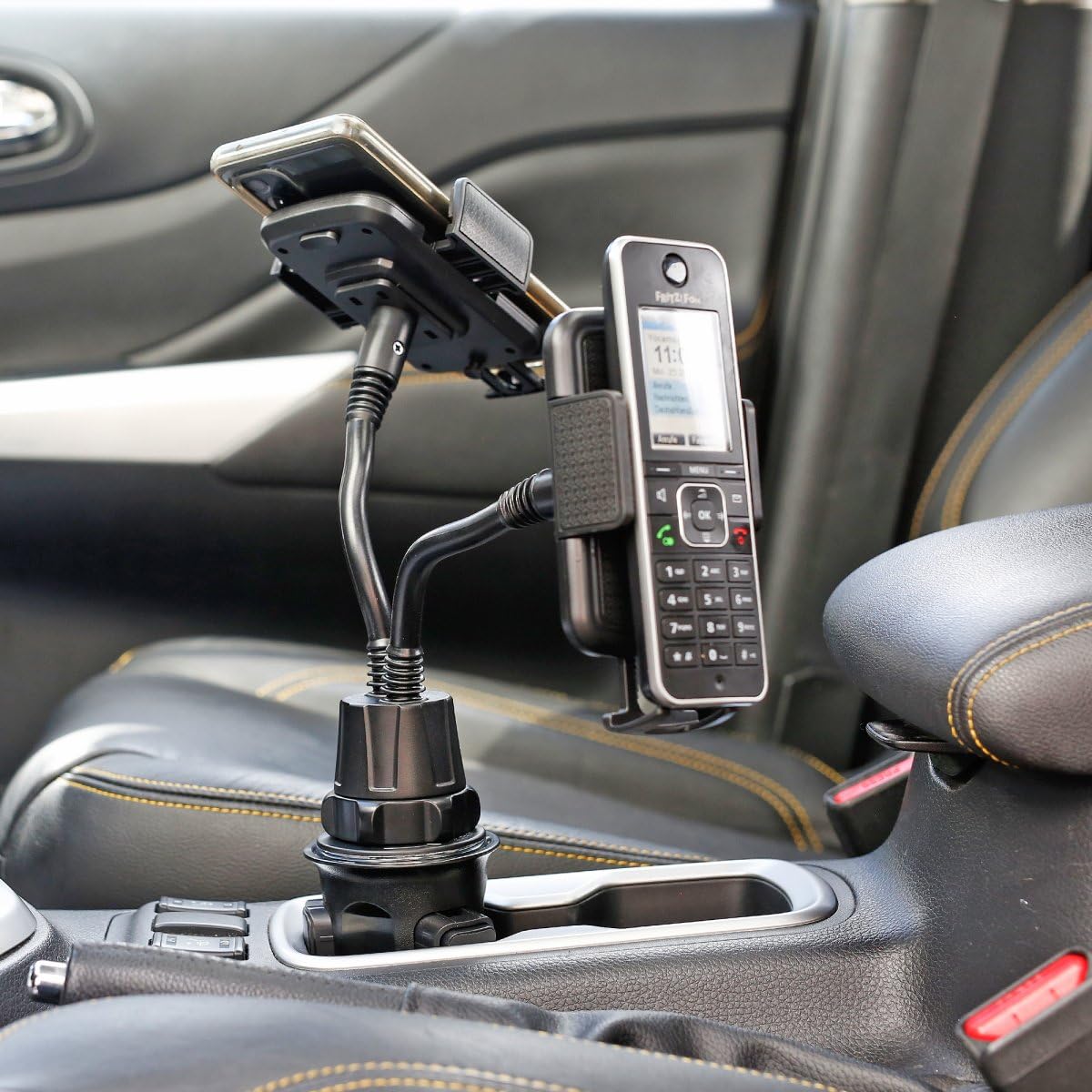 Lot de 2 supports universels pour téléphone portable avec double col de cygne (rotatif) pour tous les porte-gobelets de voiture, pour téléphones portables/smartphones d'une largeur de 50 à 92 mm,