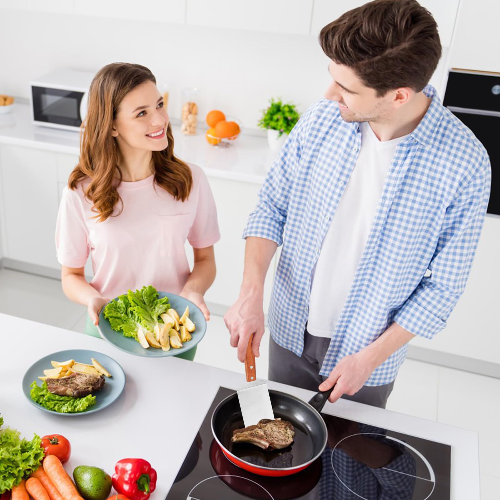 MIDELONG 2 PCS Small Brownie Cookie Spatula Metal Stainless Steel Spatula with Wooden Handle Heavy Duty Spatula Kitchen Cooking Chef Baking Scraper Turner Mini Desserts Serving Spatula - Image 5