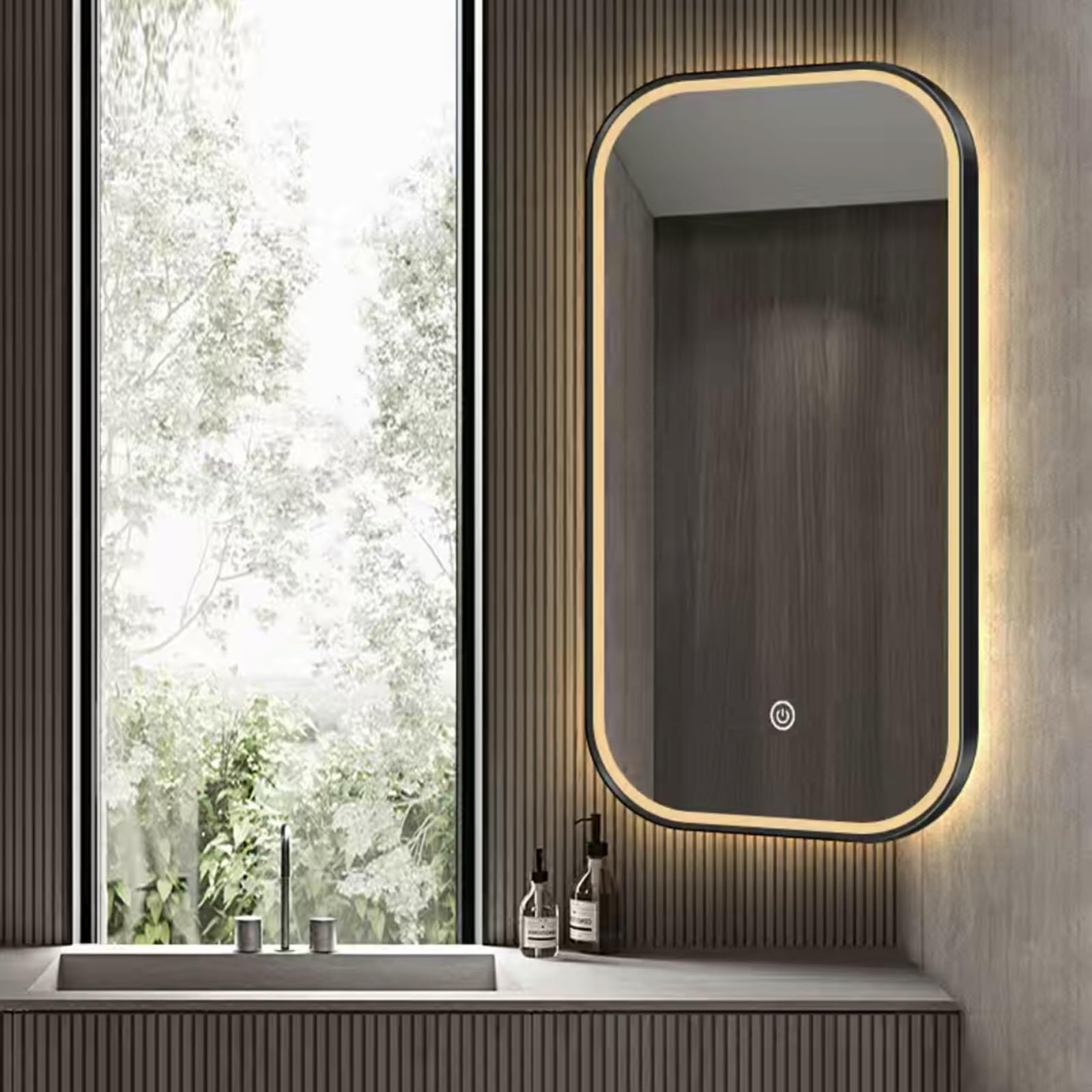 Gqjnhui Nero Swivel Corner Wall Mirror With Light, Led Bathroom Mirror, 40X70cm,40X80cm,50X80cm,60X90cm Decorative Mirror With Aluminum Frame, 360° Rotation Makeup Mirror, 3-Colour Infinitely Dimmable ( Color : Ne