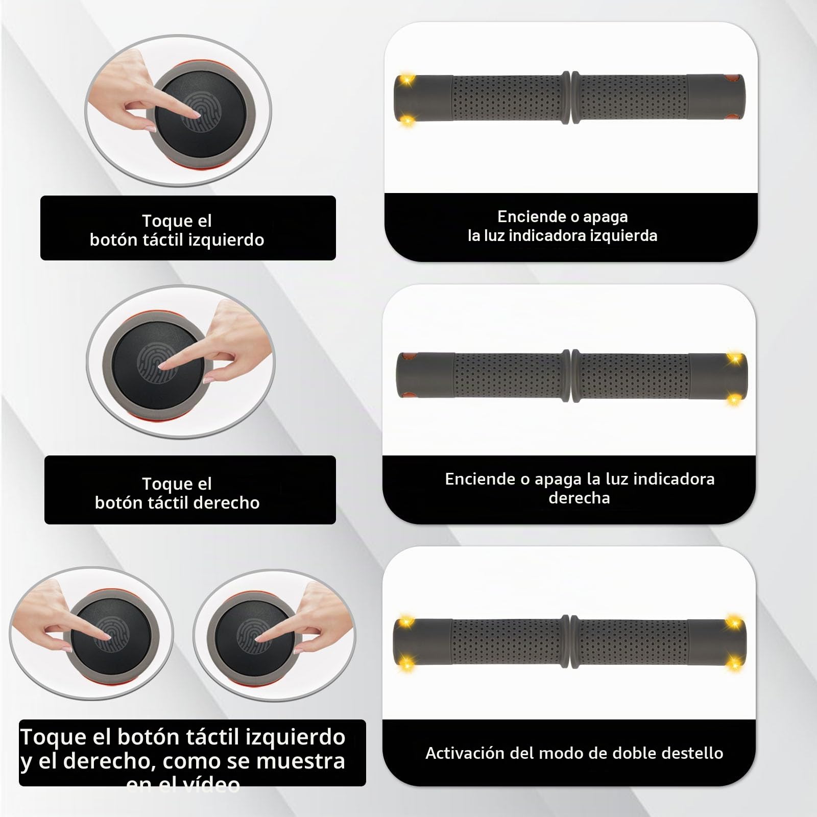 E - Indicador de Manillar con Intermitente, función táctil, Gris, Accesorio para Scooter, Desplazamiento Urbano Nocturno