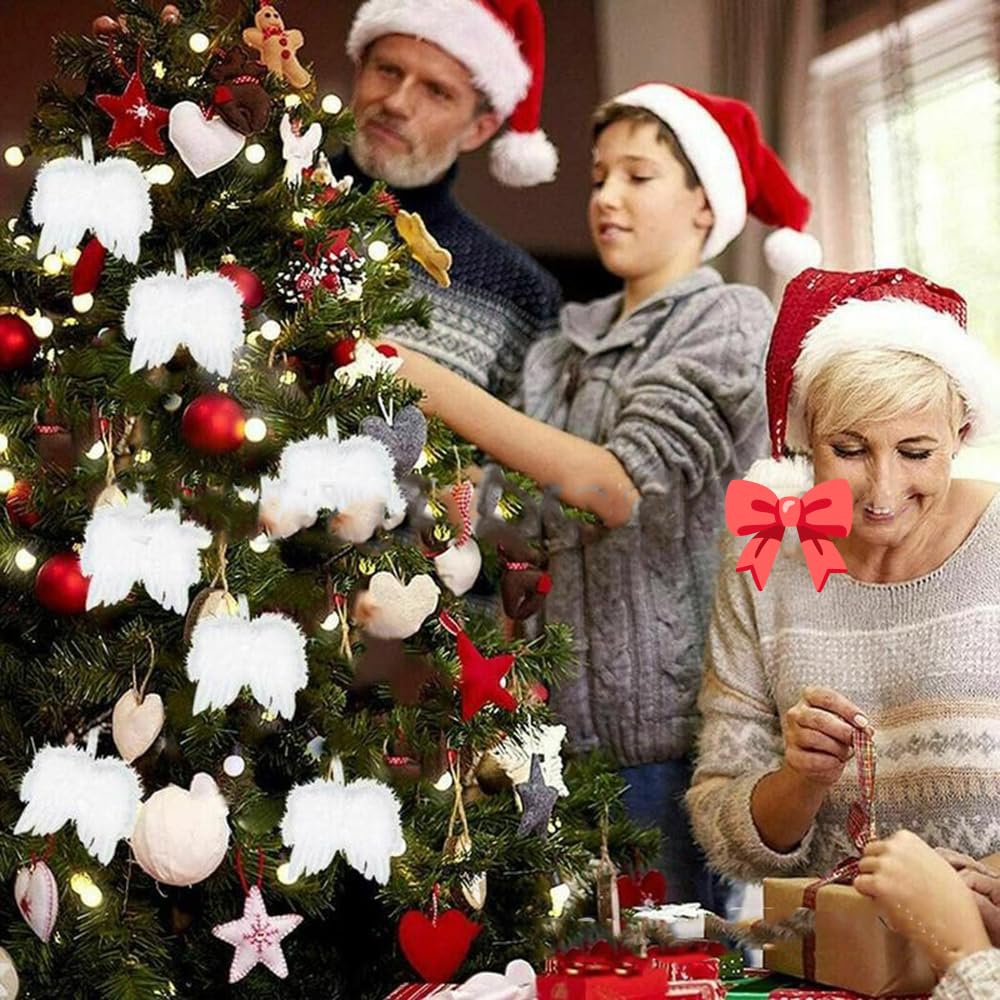 24 Decorazioni Per Albero Di Natale A Forma Di Ali D'angelo - Piume Bianche Naturali E Legno, 12 Cm, Set Con 2 Espressioni