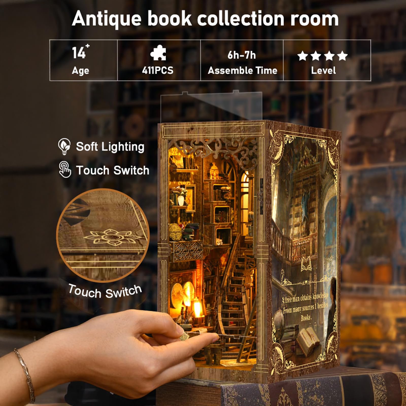 Chinoket Book Nook Kit, Ancient Books Collection Room Model - Image 3