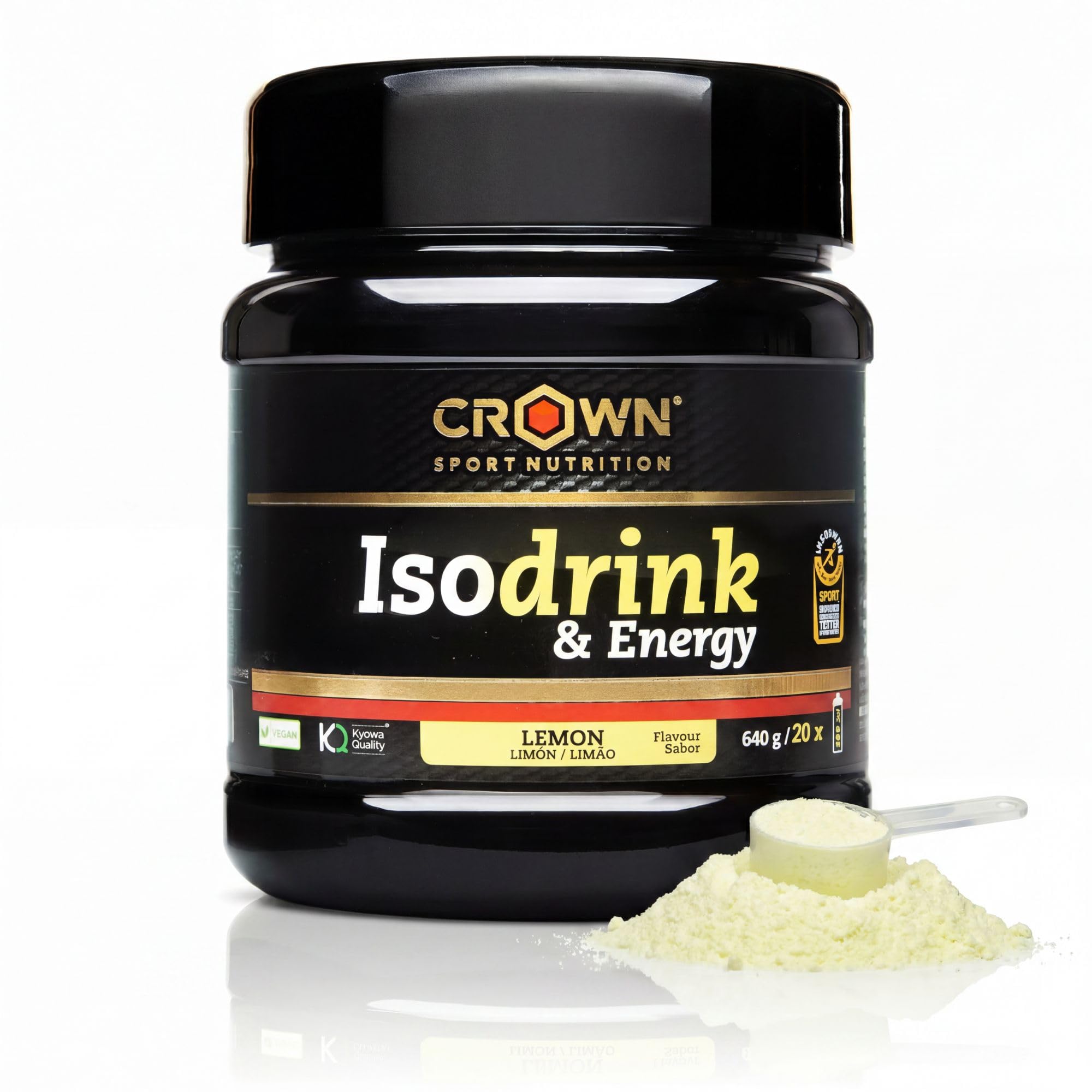 Crown Sport Nutrition Isodrink & Energy | Bebida Isotónica en Polvo con Electrolitos | Sales Minerales, BCAA y Carbohidratos | Sabor Limón | Bote 640 g | Informed Sport