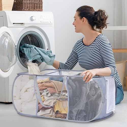 Miniatura 2 de Cestas de lavandería plegables duraderas, cesta plegable para la lavandería, cesta resistente de 3 compartimentos, bolsillo práctico y cestas de