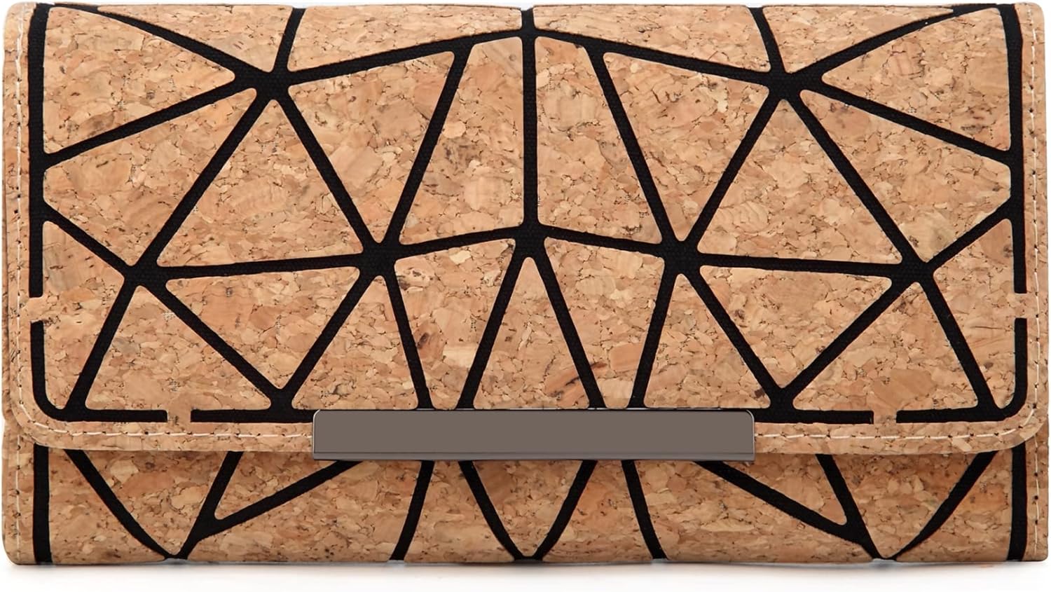 Women Girls Vegan Geometric Cork Wallet Three Fold Minimalist Purse Slim Card Holder Eco Friendly Cork Clutch Bag For Birthday Christmas Gifts