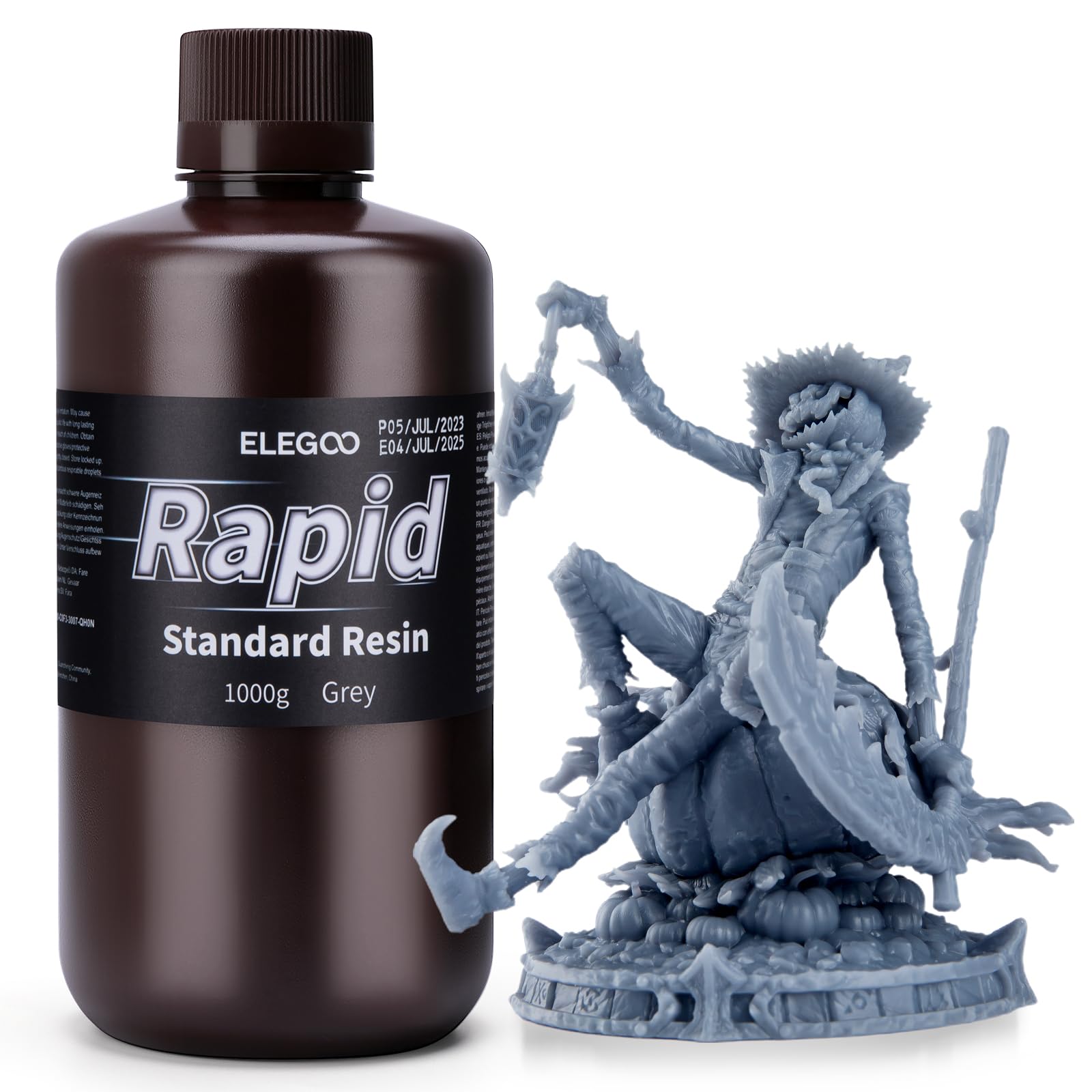 ELEGOOStandard Rapid Resin Grey 1kg, Fast Curing, High-Precision 3D Printing Resin, Suitable for High-Speed 3D Printers Such as ELEGOO Saturn 4 Ultra Saturn 3 Ultra Mars 4 Ultra