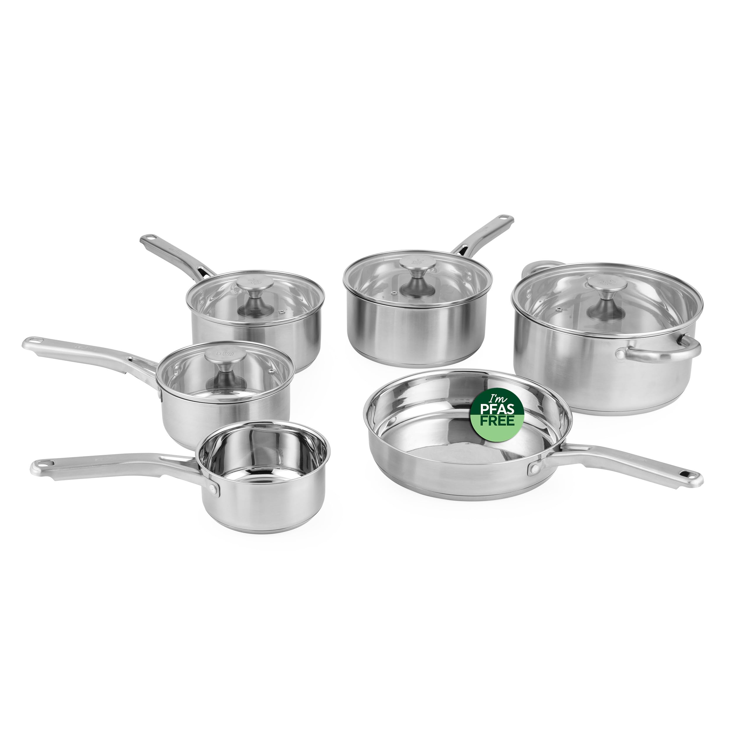 Salter Signature Zestaw garnków ze stali nierdzewnej, 6-częściowy, indukcja | Garnki 14/16/18/20 cm z pokrywkami z hartowanego szkła, patelnia 24 cm, garnek 24 cm, kapsułowe dno, można myć w zmywarce