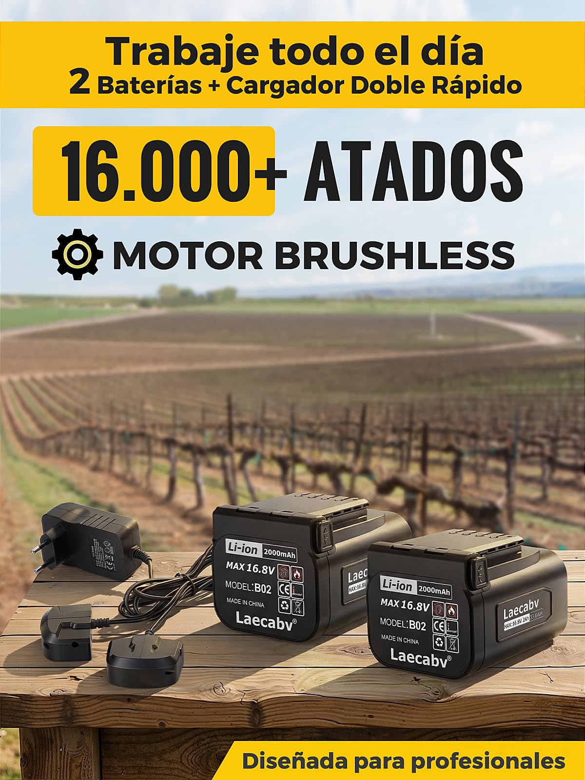 Laecabv Encuadernadora de Viñedo a Batería, 6 Niveles de Envolvimiento, Encuadernadora Eléctrica con Batería de Litio de 2X2Ah, Encuadernadora de Viñedo