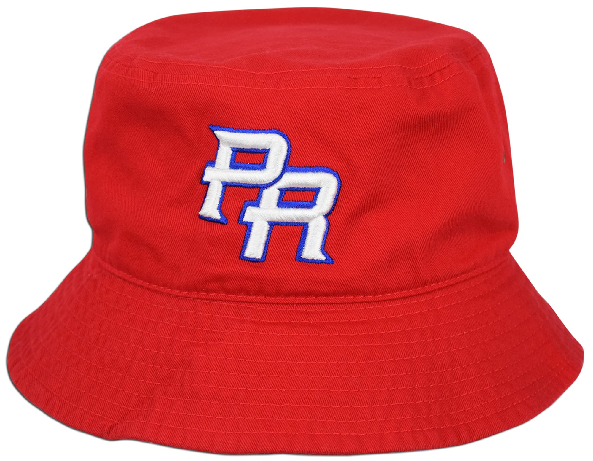 PR Puerto Rico Embroidered Bucket Hat Quality 100% Cotton Size S/M, L/XL (Red S/M)