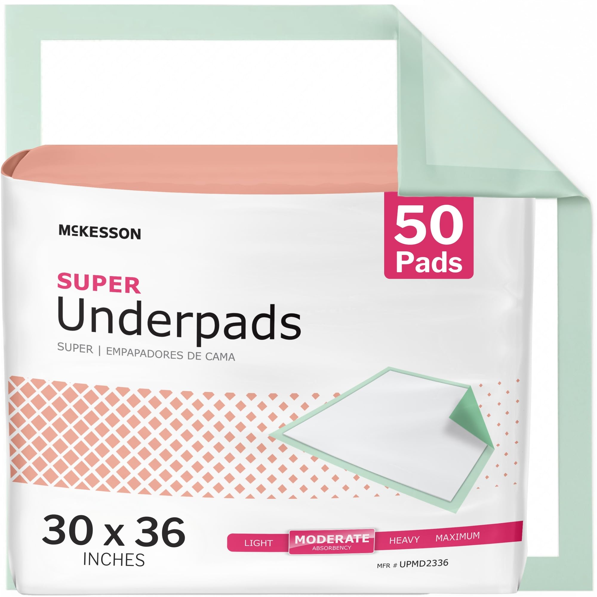 McKesson Super Underpads, Incontinence Bed Pads 30" x 36" [50 Count], Moderate Absorbency, Disposable Chux for Adults, Elderly, and Baby, Pee Pads
