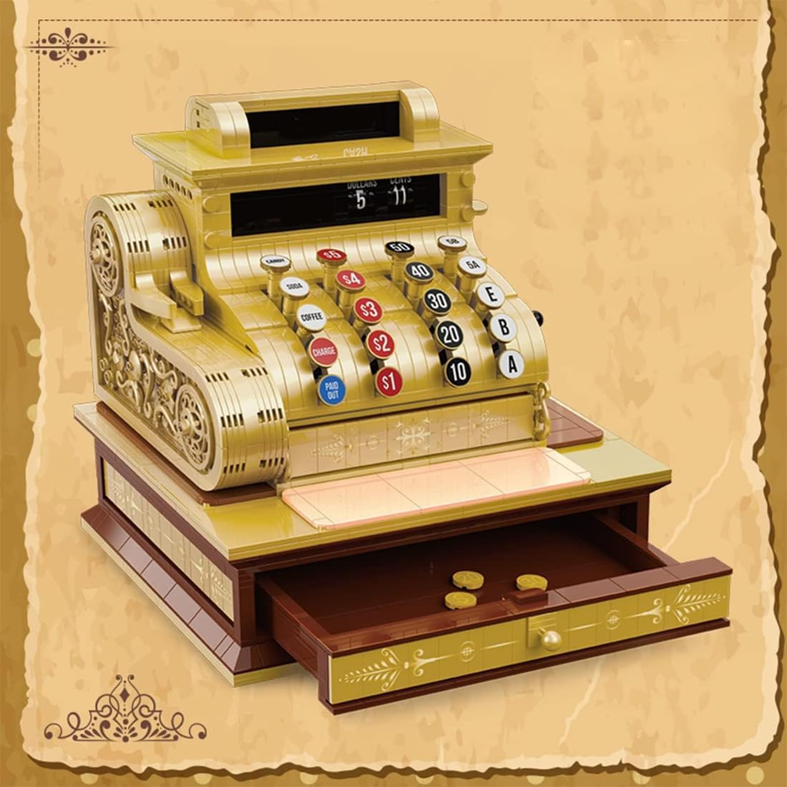 Set Di Modelli Di Registratore Di Cassa Retrò, 1630 Pezzi, Modello Di Registratore Di Cassa Vintage, Completamente Equipaggiato, Stile Europeo E Americano, Materiale Abs Di Alta Qualità Per Bar