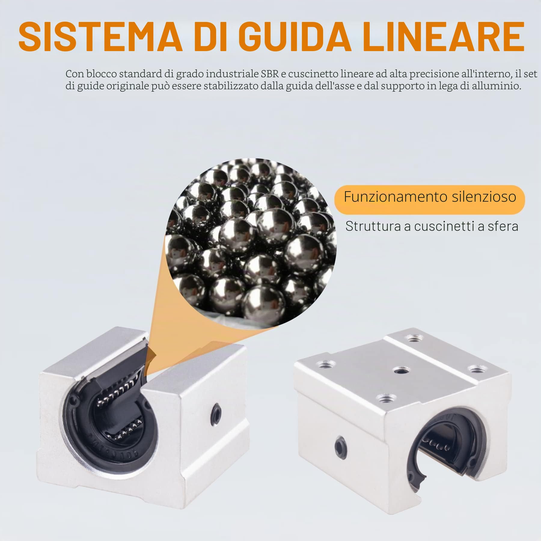 Guida lineare, 2 guide lineari, 1500 mm, set di cuscinetti lineari con 2 alberi di guida lineari + 4 blocchi blocchi di cuscinetti SBR20UU, set di guide per tornio (SBR20-1500 mm)
