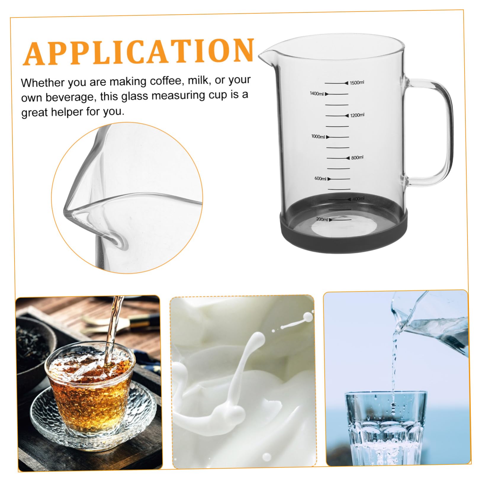 Verre Doseur en Verre 1500ml à Poignée pour Mesurer Liquides | Graduations Lisibles, Versement Facile, Usage la Cuisine et Hôtels, Nettoyage Simple