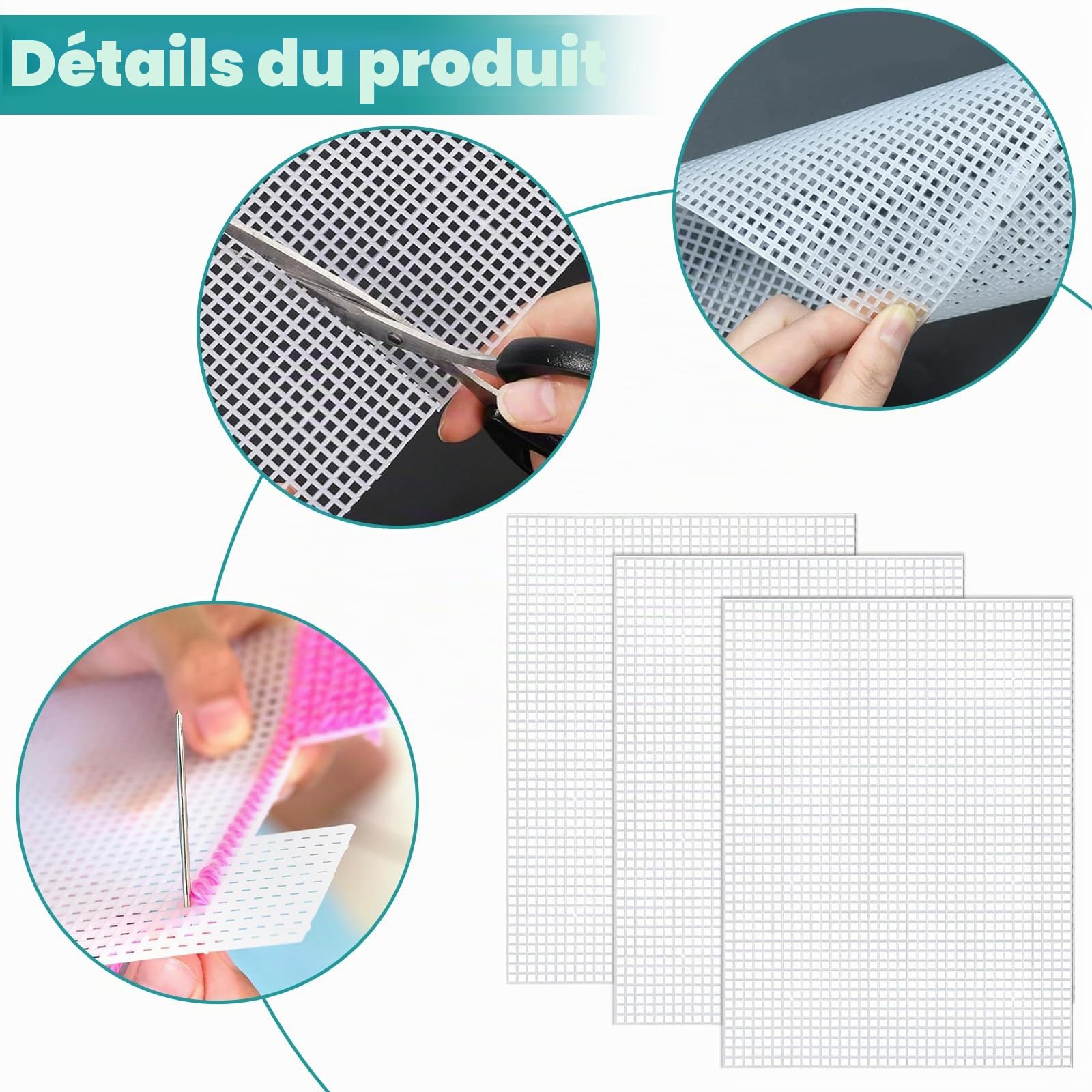 YOUNGSAY 12 Pièces Canevas Plastique, 20 x 33cm Feuilles de Toile en Maille pour Artisanat Bricolage Projets de Crochet - Blanc