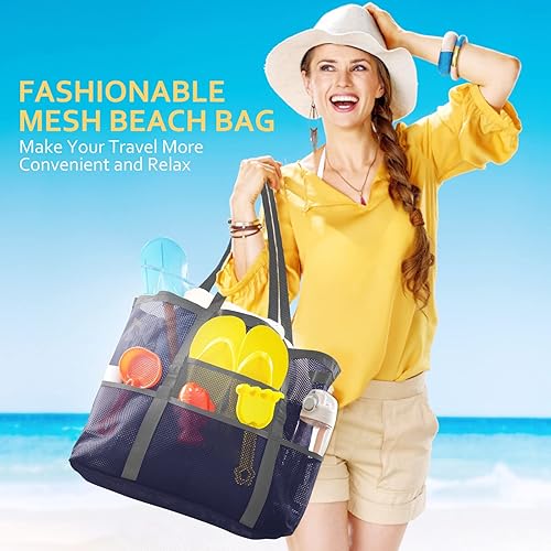 Miniatura 6 de SRISE Mesh Beach Bag - Large Beach Tote Bag for Family Beach Bag for Toys & Vacation Essentials
