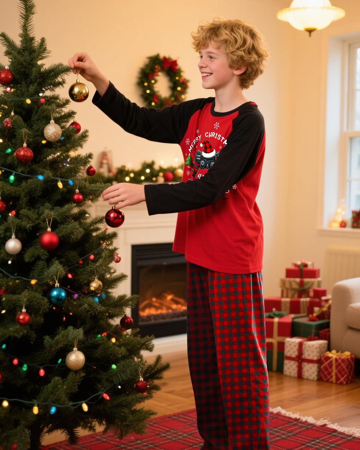 Fiodrimy Boys Pajamas Big Boys Pjs Set Long Sleeve and Pants Jammies 2 Piece Kids Sleepwear Lounge Clothes Size 8-14