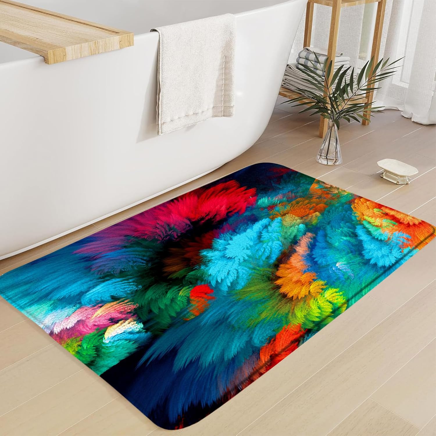 GCTNBJL Colorful Bath Mat Set Modern Abstract Art Decor Beautiful Watercolor Bathroom Floor Decor Rug for Shower Buthtub,24x48 Inch