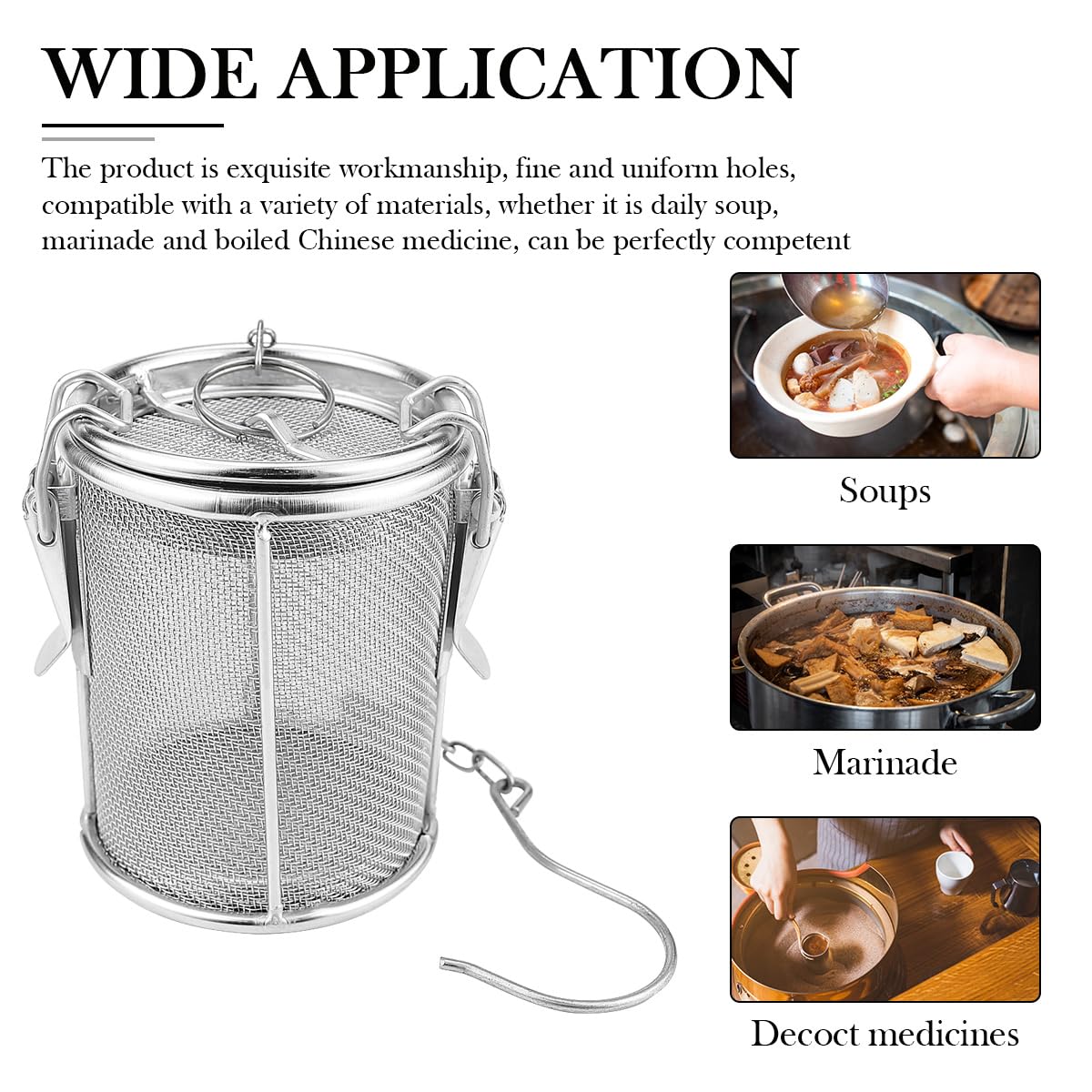 Filtro de malla de acero inoxidable, coladores de té, cesta de separación de condimentos de sopa, bola de té y especias para cocinar sopa (pequeño)