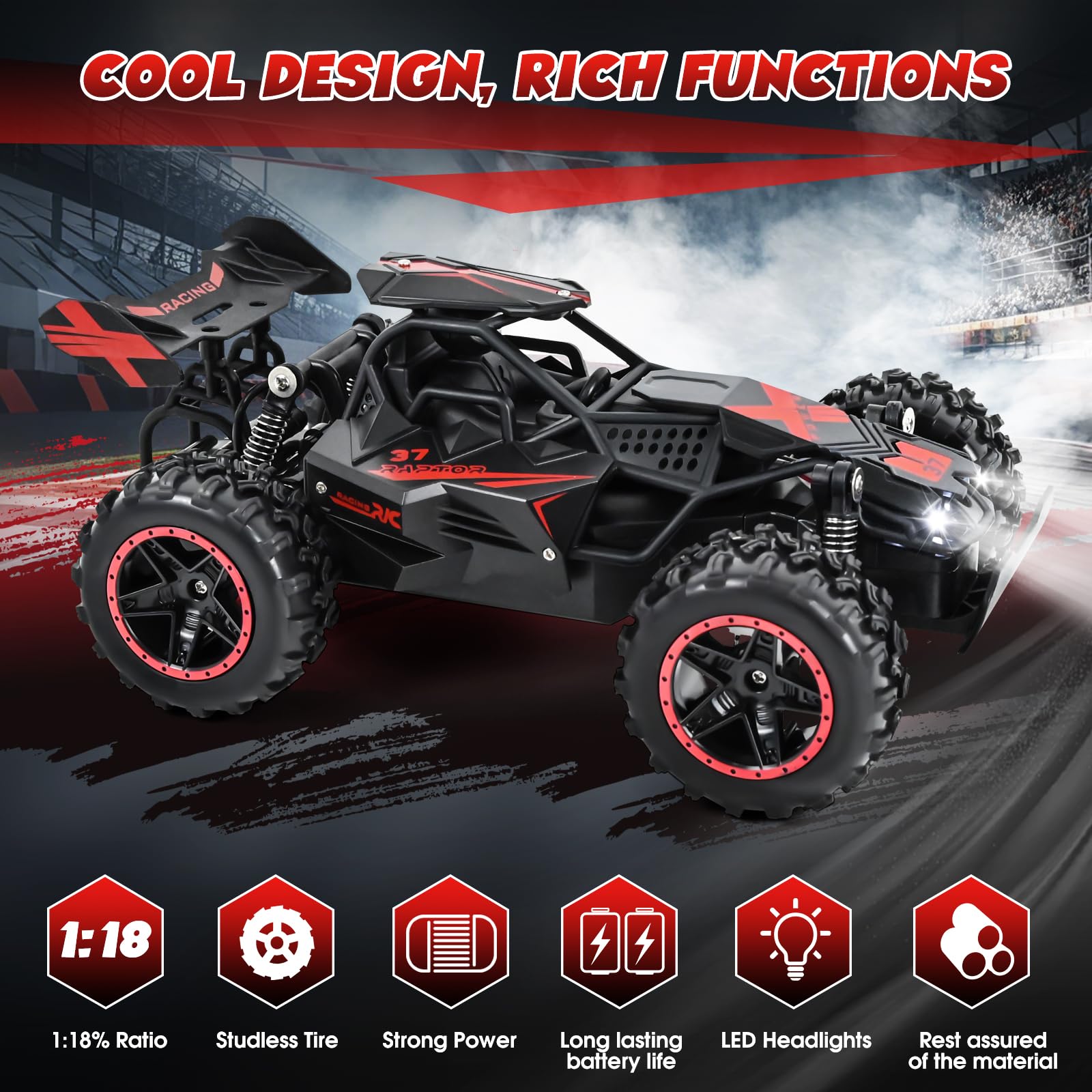 PATEMZON Macchina Telecomandata per Bambini, 2.4GHz 15+KM/H Monster Truck Telecomandato, 1:18 Auto Telecomandata con Luce, Natale Compleanno Giocattoli Giochi Regalo per 3 4 5 6 7 8 Anni