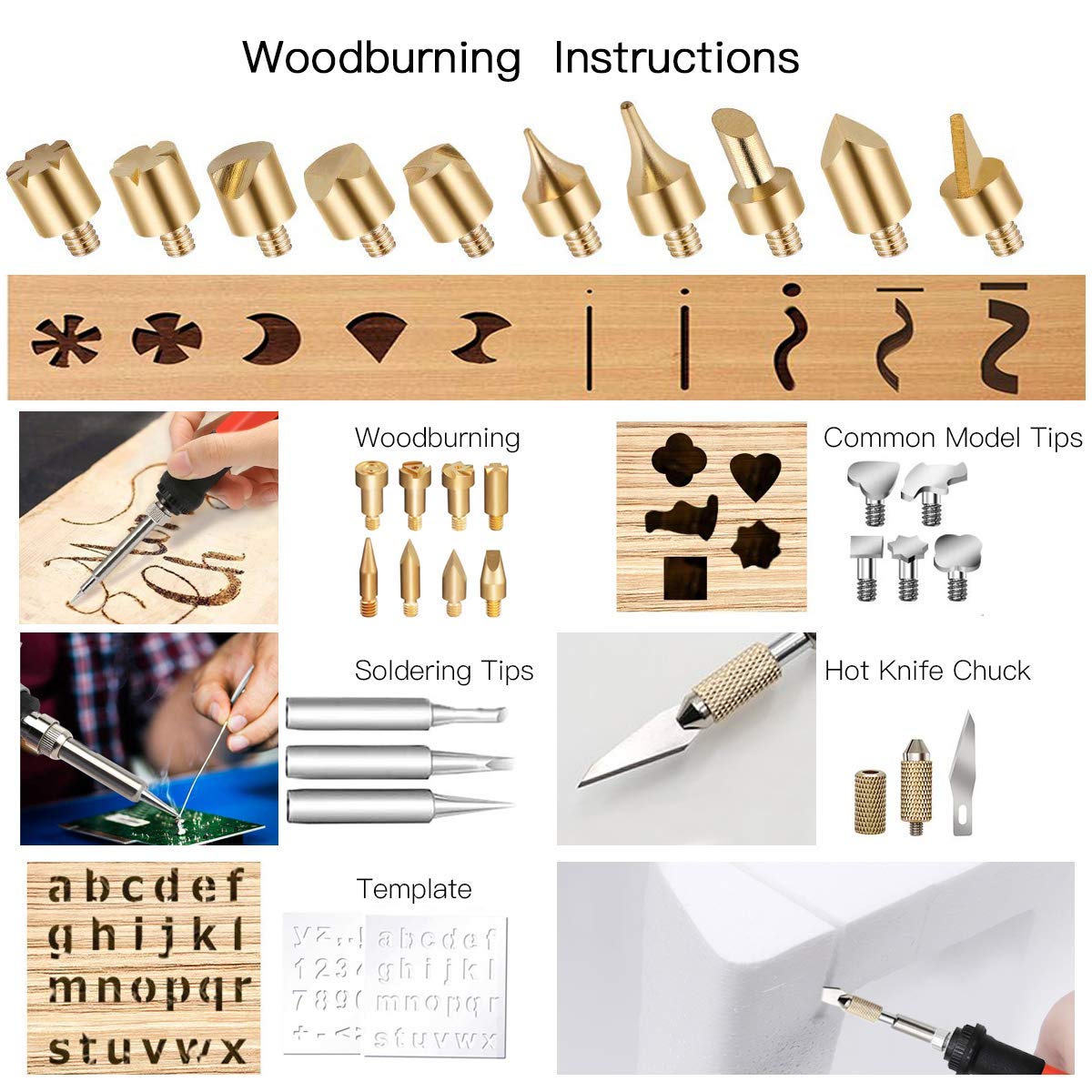 45pcs Kit Pirograbador De Madera，Kit Pirograbadores EléCtrico De 60w Con Temperatura Regulable Entre 200°C Y 500°C.Para Madera, Cuero Y Grabados (2)