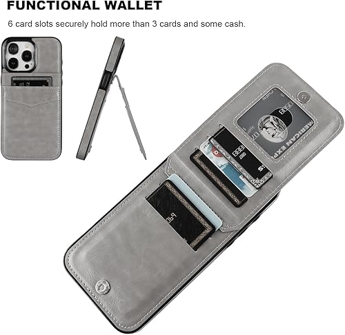 Miniatura 4 de KIHUWEY Funda compatible con iPhone 15 Pro Max con soporte para tarjeta de crédito, cierre magnético de cuero de alta calidad, función atril, funda