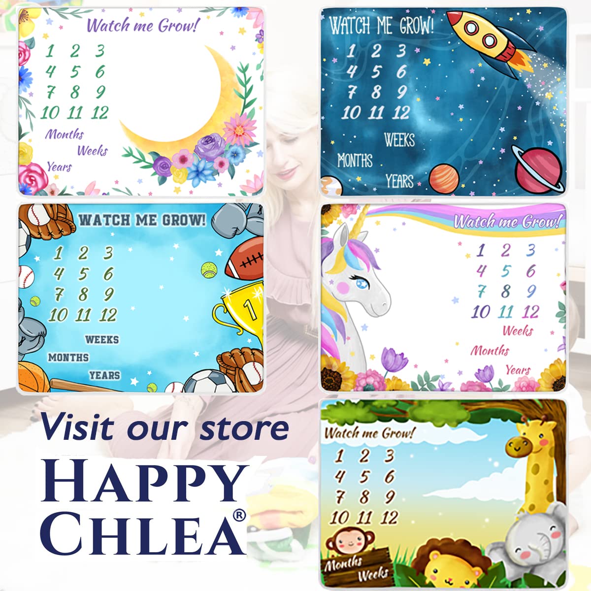 Happy Chlea® Manta Meses Bebé, Regalo de Nacimiento Original para Recién Nacido - Manta Fotográfica Infantil - Idea de Regalo Personalizados para Futuras Mamás - Certificado (Unicornio)