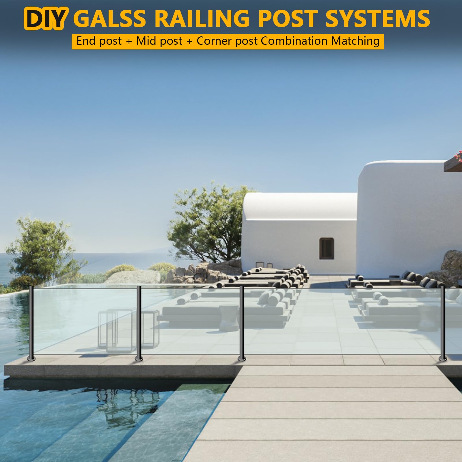Glass Balustrade Black Square Glass Railing Post System - Stainless - View #8