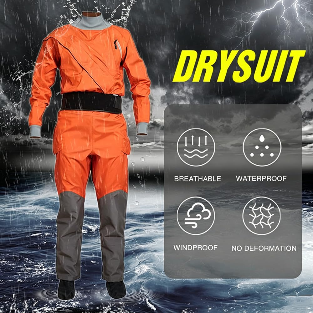 Suche Skafandry Dla Kobiet Do Kajakarstwa,3-Warstwowy Suchy Skafander XL | S-Xl,Zamek Błyskawiczny Z Przodu,Żeglarstwo,Kajakarstwo I Deska Sup,Pomarańczowy