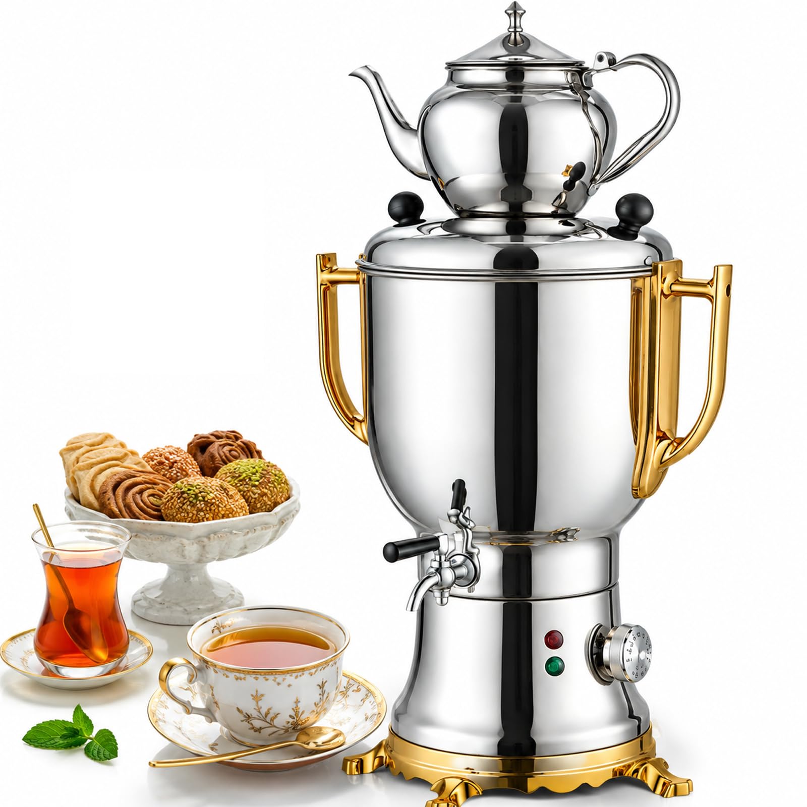 Samovar elettrico da 1800 W con teapo a 2 strati e acciaio inossidabile
