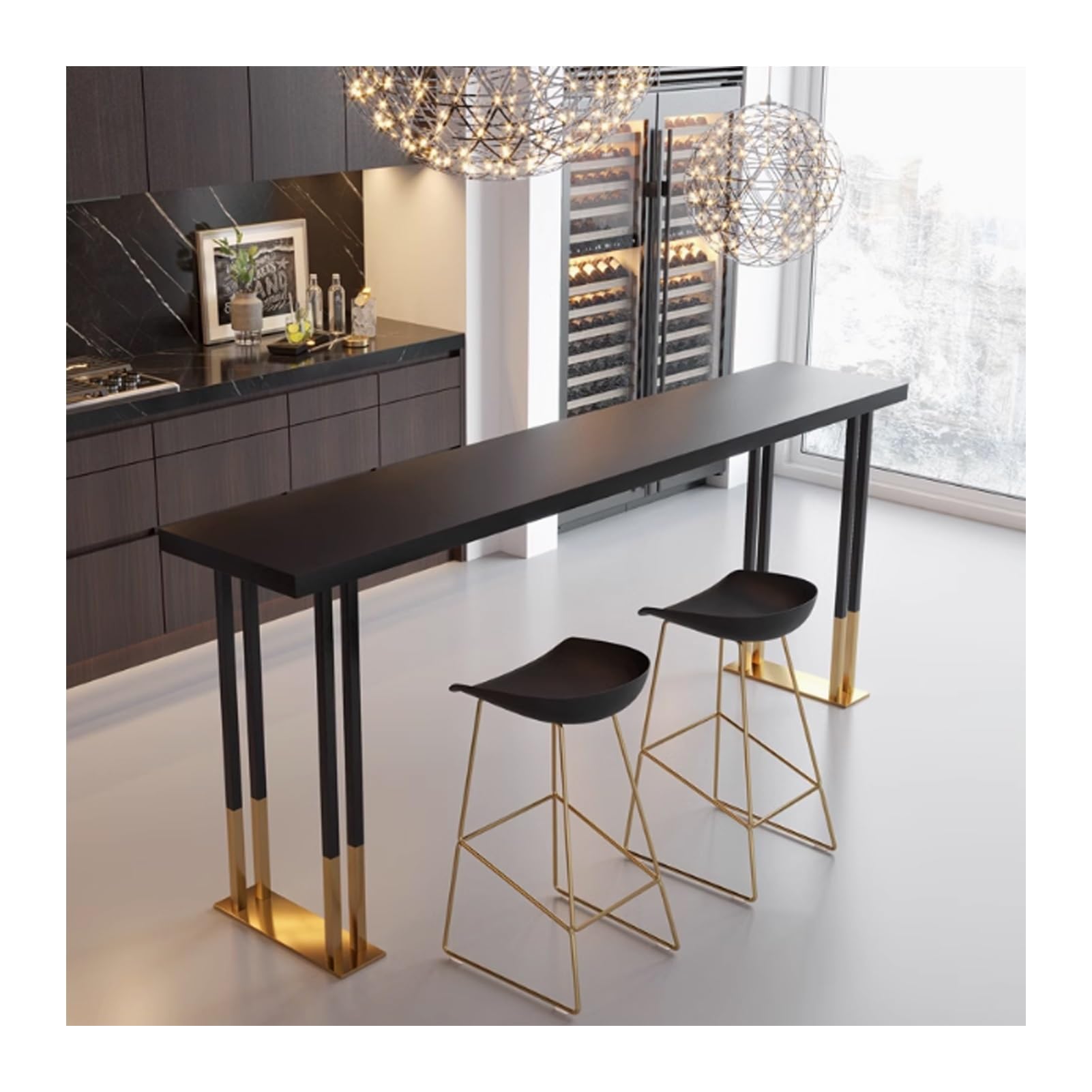 Tavolo da bar industriale, piano in legno massiccio con base in metallo, design moderno per casa, bar, cucina, ristorante, altezza 104,9 cm, lunghezza 179,8 cm