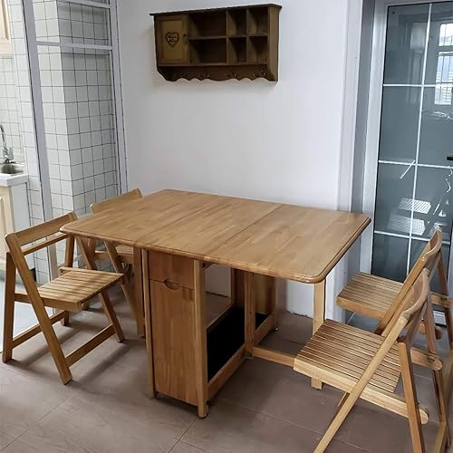 Miniatura 3 de LMZZ Mesa plegable con ruedas de madera para cocina, comedor y sillas para 2 a 4, mesa de ordenador para oficina, hogar, cocina