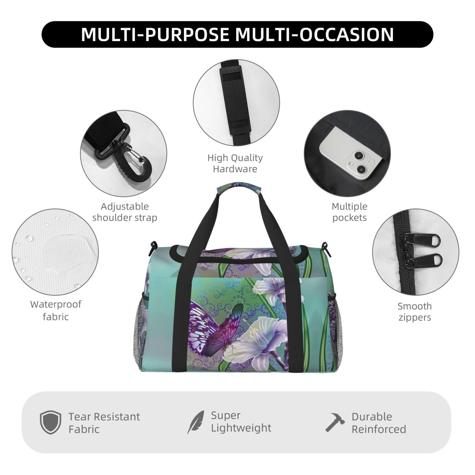Lilie i motyl torba na ramię kobiety mężczyźni podróżna torba crossbody torebka torba na ramię torebki robocze codzienna torba hobo