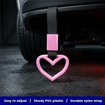 2 PCS Heart Shaped Car Handle Straps, Auto Rear Bumper Warning Ring, Love-Shaped Grab Handle Strap for Car Bus Subway (Pink)
