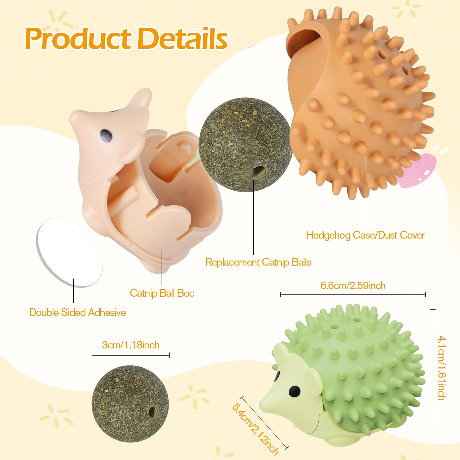 6PCS Pallina Erba Gatta Giochi per Gatti Catnip Ball Girevole Adesiva Naturali Palline Erba Gatta Ruotabile a 360° con Coperchio di Conservazione per Gatti da Leccare con Auto Massaggio Spazzola Gatti