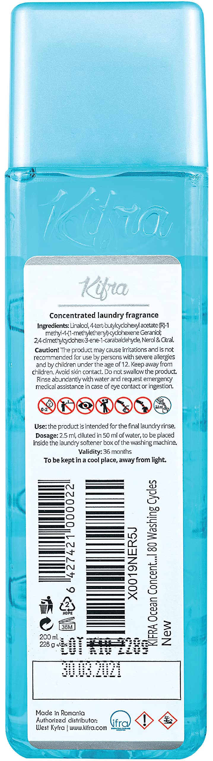 KIFRA OCEAN Perfume de Lavandería Concentrado 200ml 80 Ciclos de Lavado - 3