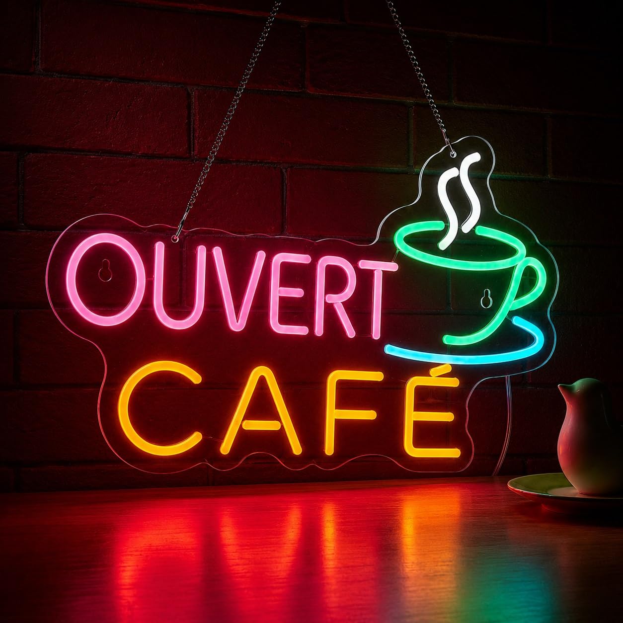 Signs Lamp "Ouvert CAFÉ" Neon Sign With Coffee Cup