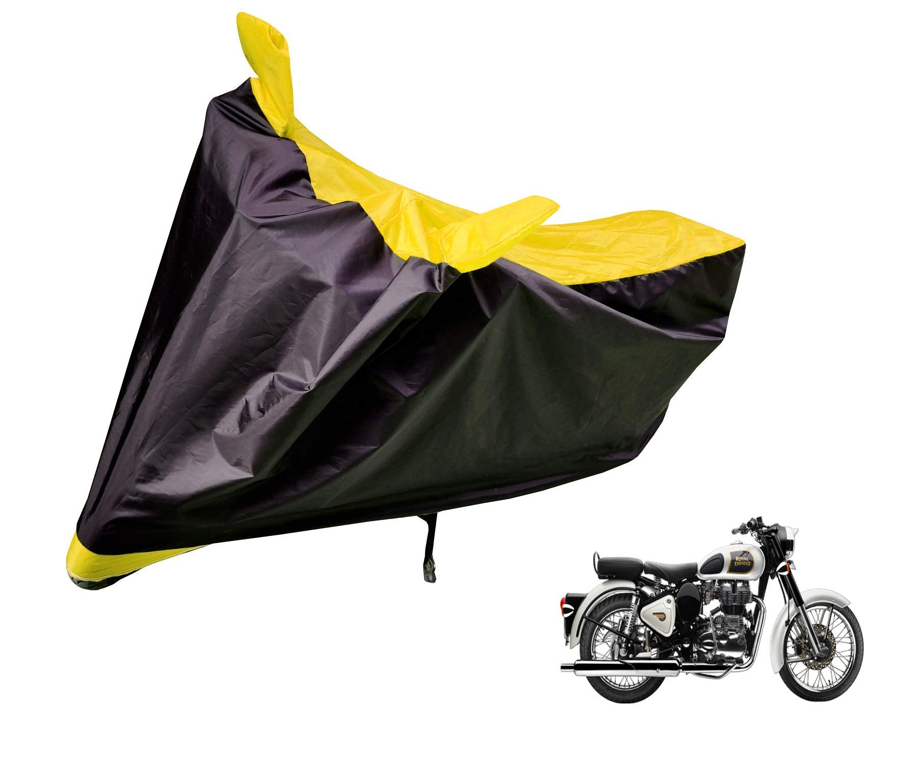 Auto Hub Bike Cover Compatible with RE Classic 350 with Mirror Pocket,Dustproof, Windproof, Belt Buckle, Super Classic 350 Bike Cover- Black-Yellow - 1 Unit (B074KF1LC3) Amazon Price History, Amazon Price Tracker
