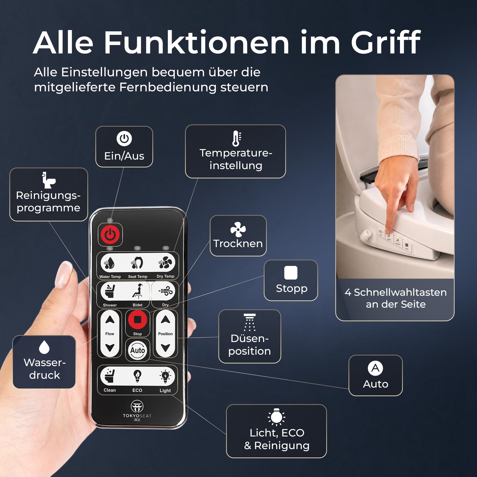 Dusch WC Aufsatz, Japanische Toilette, Bidet Toilettensitz, Bidet Toilet Seat, WC mit Duschfunktion, Beheizbarer Toilettensitz, mit Warmem Wasser und Trocknung