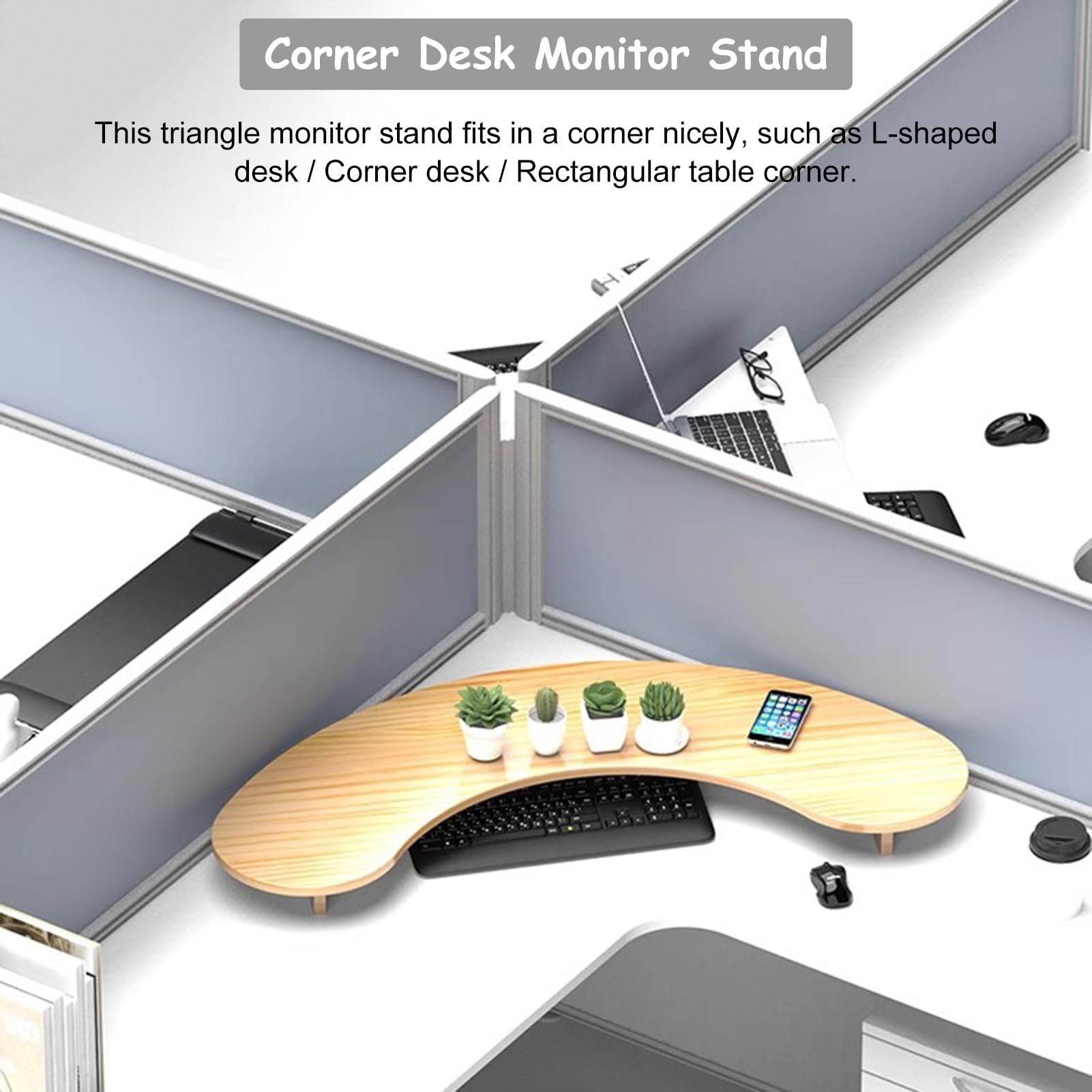 Podstawka narożna pod monitor, podwójna podstawka pod monitor, 2 monitory, solidny drewniany stojak pod komputer, zaokrąglona półka narożna, ergonomiczna półka na laptopa do przech