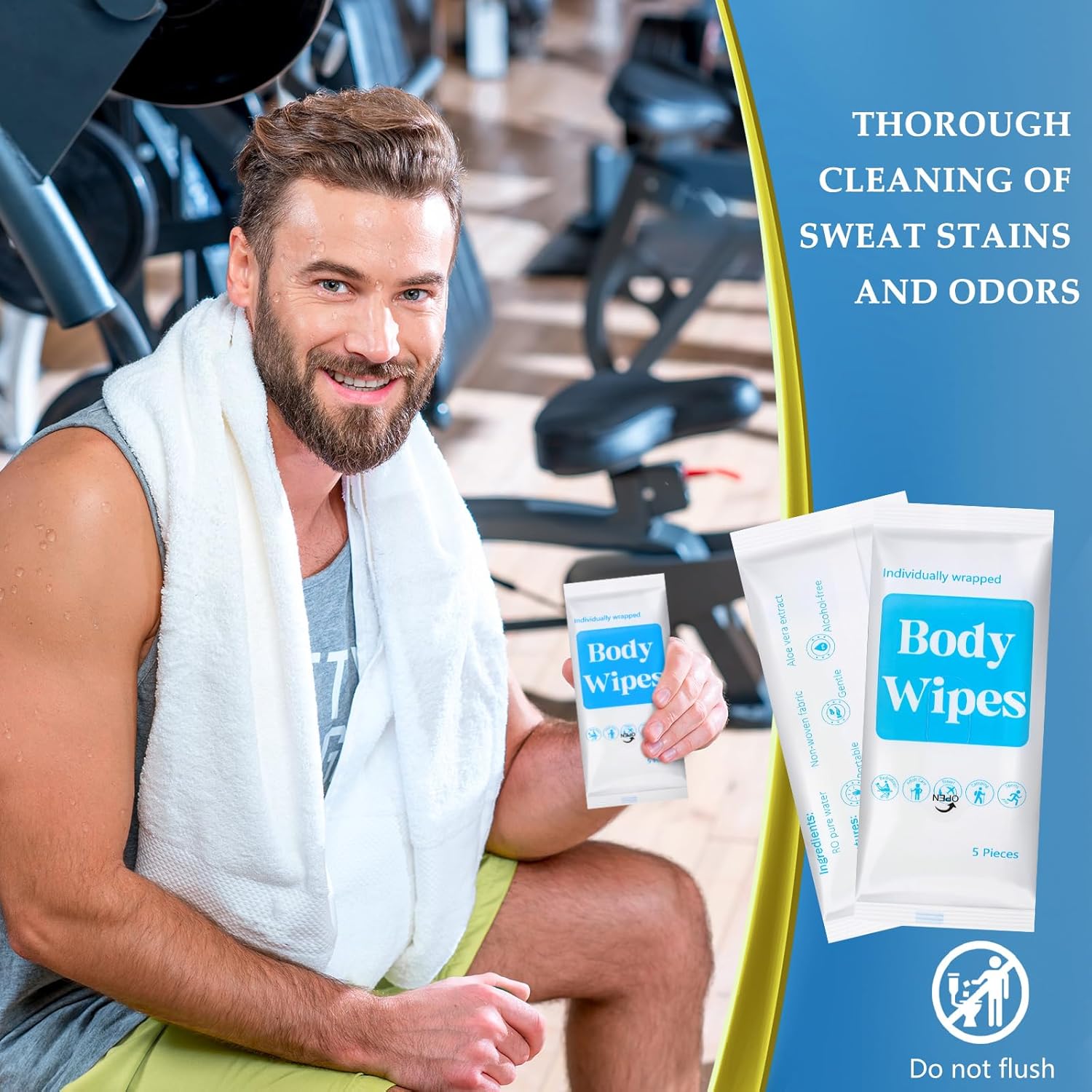 300 Pcs 60 Pack Body Wipes for Adults Bathing No Rinse Individually Wrapped Shower Wipes Washcloth with Aloe Cleansing Body Wash Cloths Disposable Bulk Deodorant Homeless(White Background) - Image 4