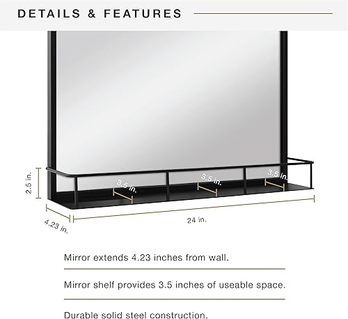 Miniatura 5 de MCS Espejo de pared grande multifunción con estante, 24 x 36 pulgadas, negro