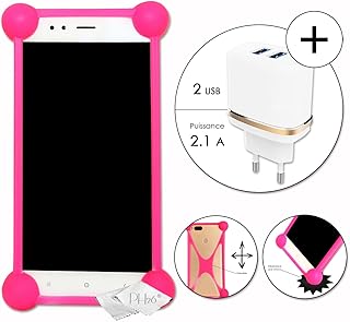 Thomson Connect TH701 Pack - Carcasa antigolpes de Silicona Cargador de Red ultrarrápido (2 Puertos USB 2.1A, 2 Unidades), Color Rosa