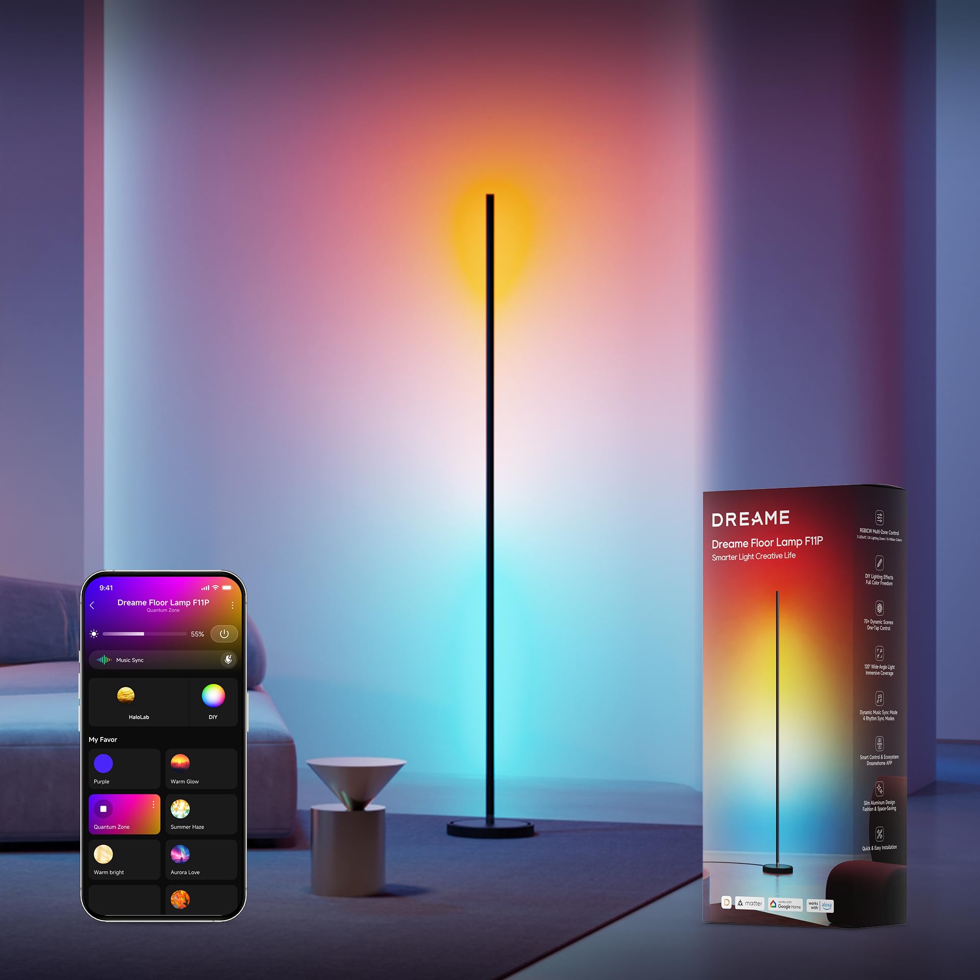 LED Floor Lamp for Living Room, RGB Color Changing Tall Light with 70 Effects, 1200LM 270…