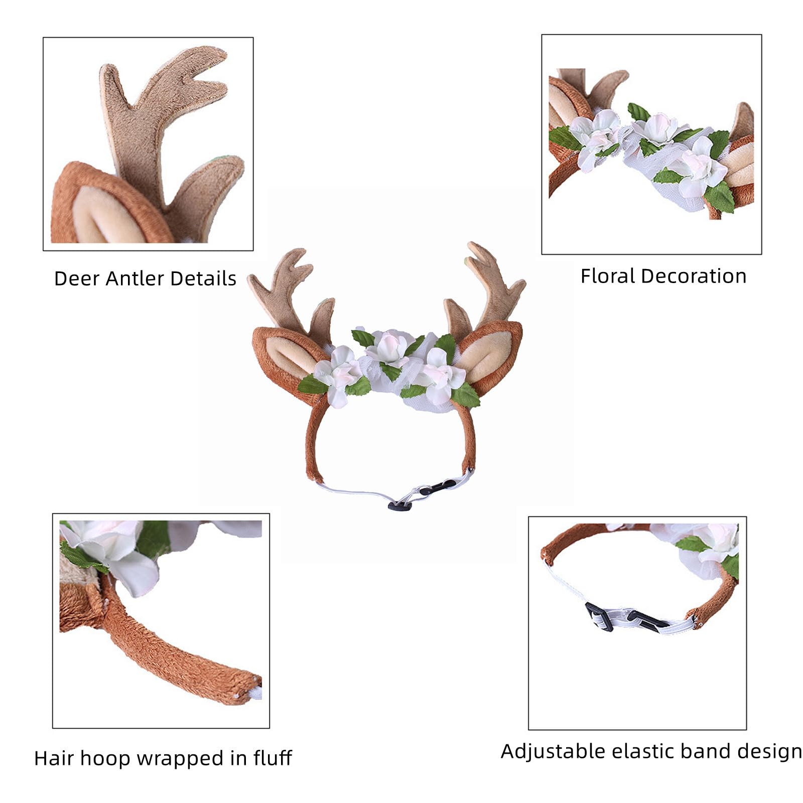 Golden Apple Adjustable Christmas Pet Deer Antlers Headbands Dog Reindeer Elk Headwear Cosplay Costume for Cat Puppy Pet (Floral, M) - Image 4