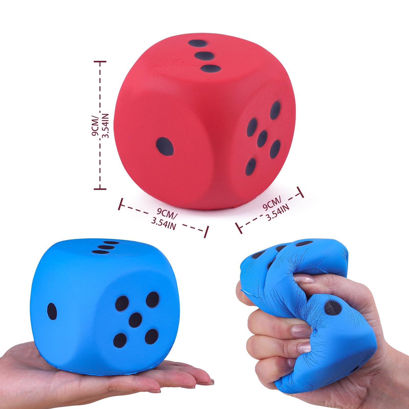 Anboor 2 Pcs Large Foam Dice for Adults Kids - 3.54" Jumbo Big Dice Giant Soft Fun, Colorful Dices for Game Nights & Classroom Activities (Blue & Red) - Image 2
