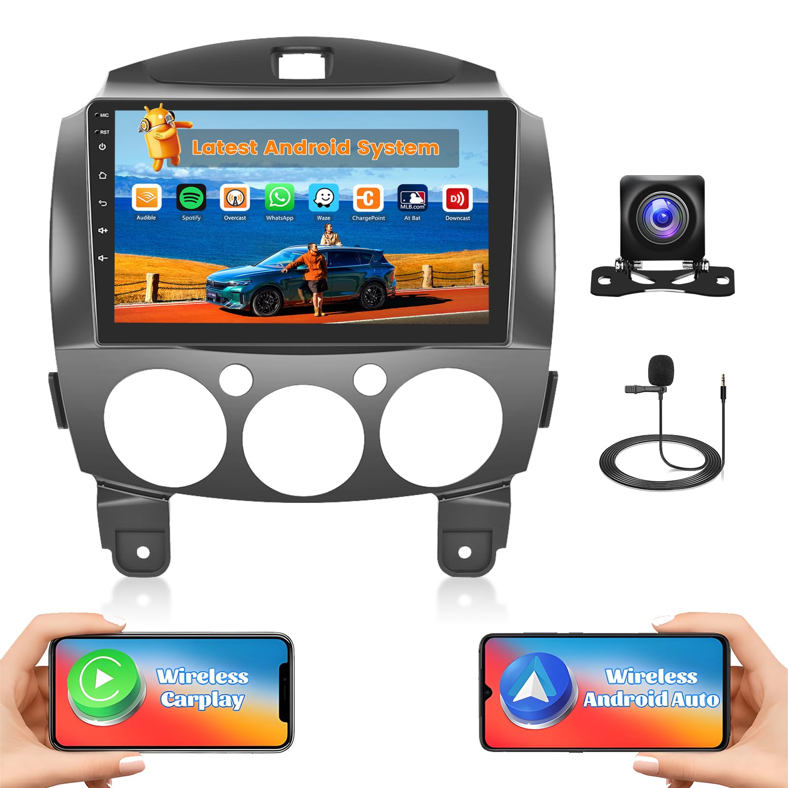 Autoradio Android 9" Per Mazda 2 2007-2014 - 2GB/64GB, CarPlay Wireless, GPS, Telecamera Posteriore
