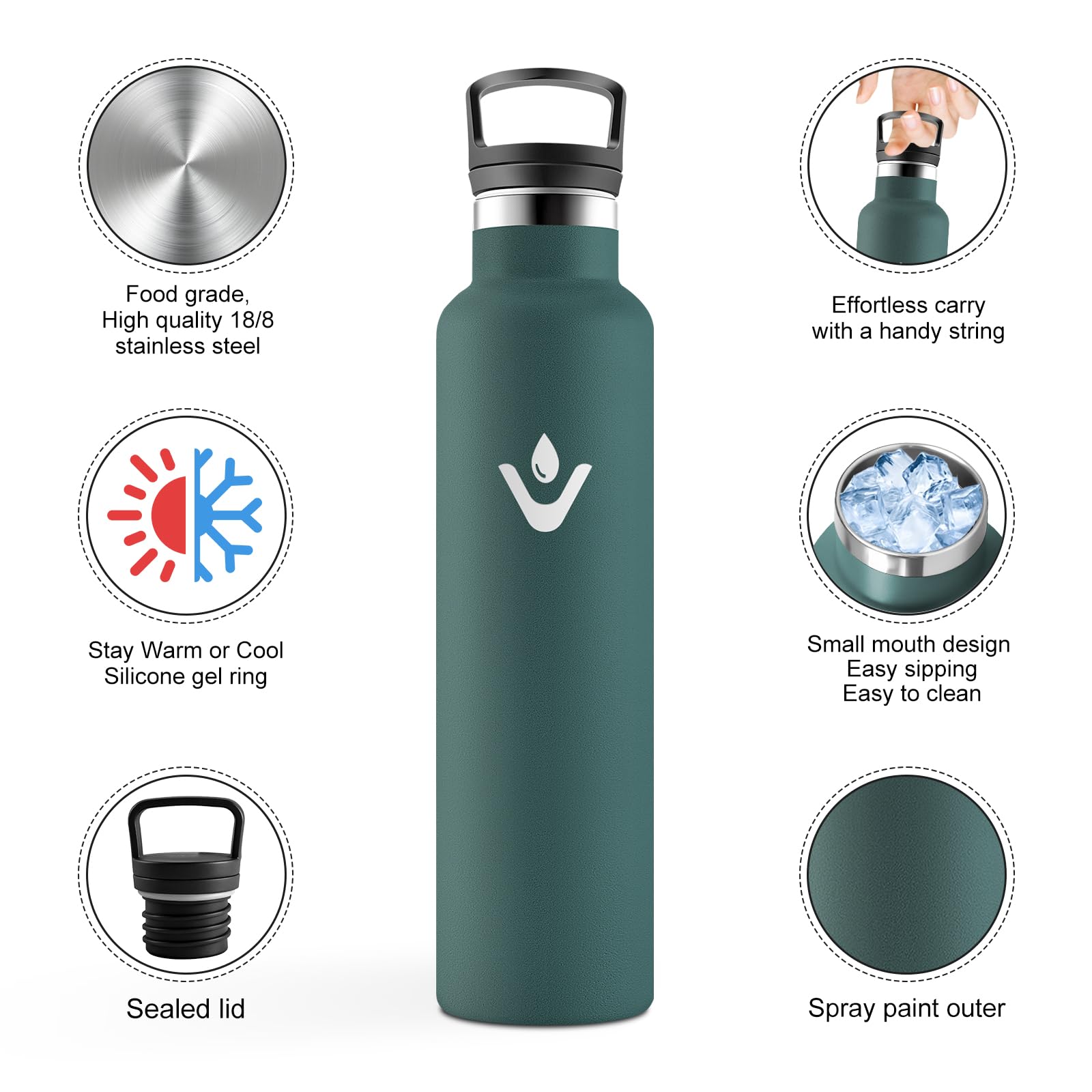 JAPORIA Borraccia Acciaio Inox 1L, Termos con Cannuccia, a prova di perdite, Riutilizzabile, senza BPA, Bottiglia per Uffici, Viaggio, Ciclismo