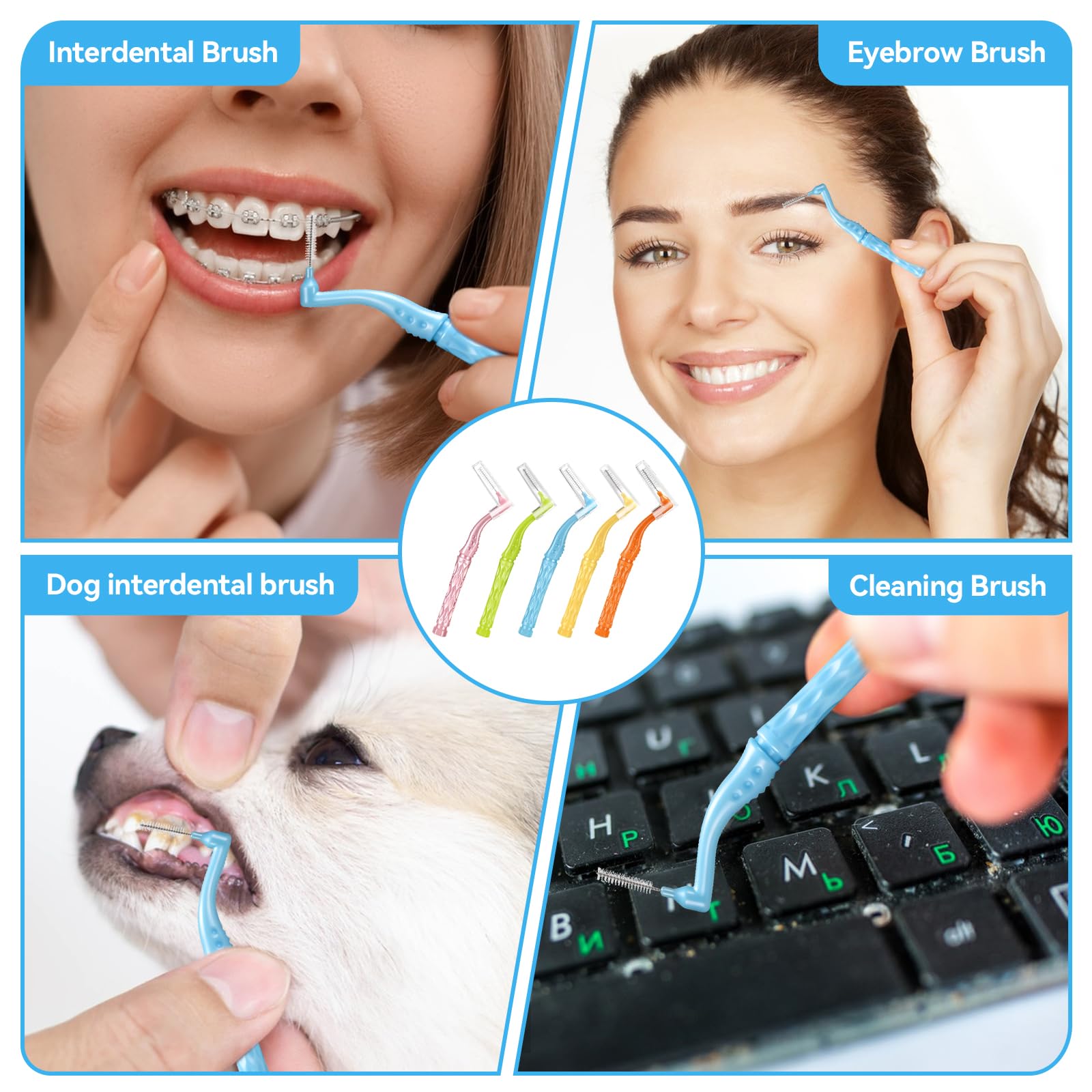 50 Pezzi Scovolini Dentali, 5 Colori e 5 Misure Angle Scovolino Denti, Spazzolini Interdentali Morbido con Coperchio per Pulizia Denti Rimuove la Placca Batterica